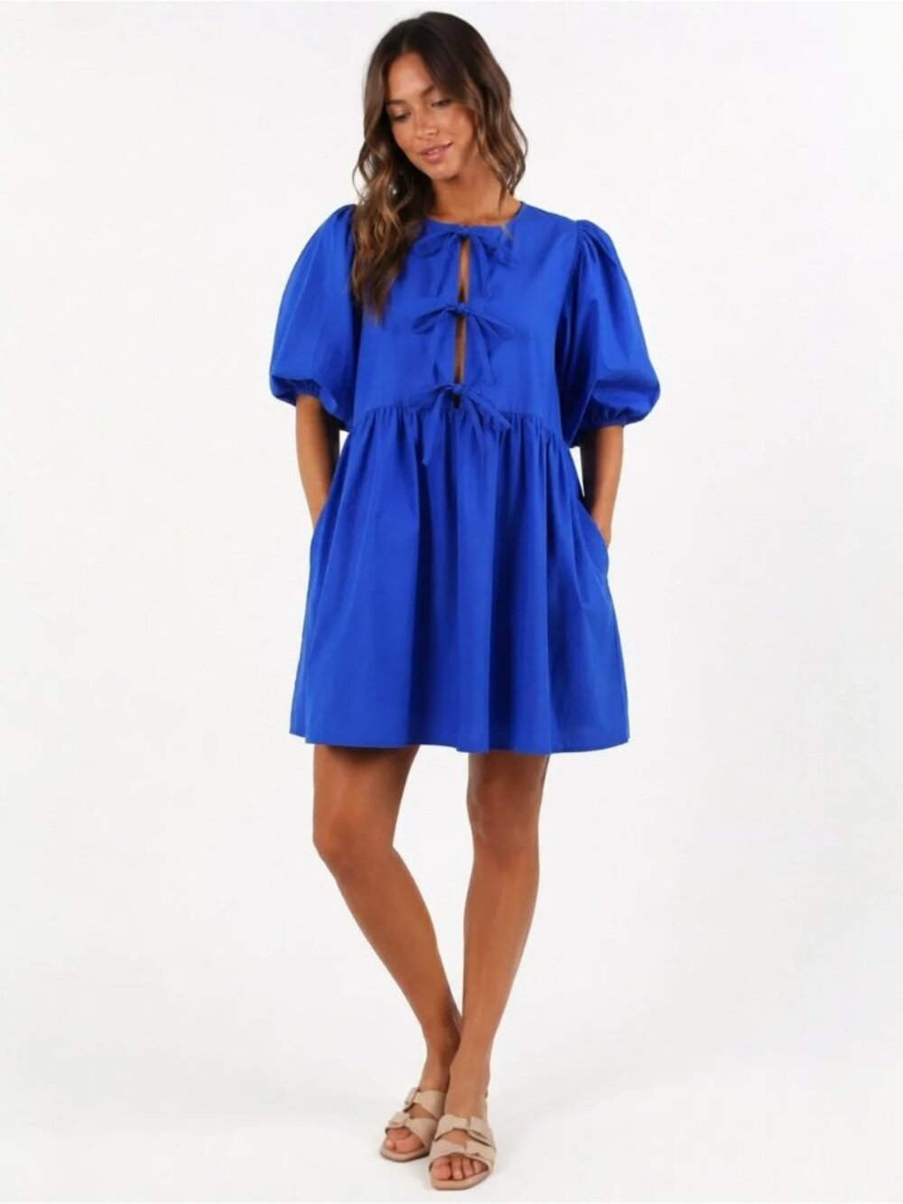 NEW! BAND OF THE FREE BOW FRONT PUFF SLEEVE MINI DRESS